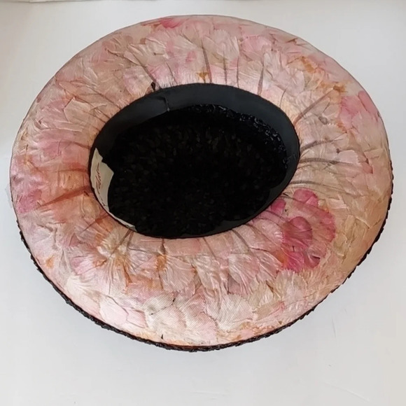 Vintage Quaker Maid Black Pink Large Brim Hat‎ with bow accent around band main image 6